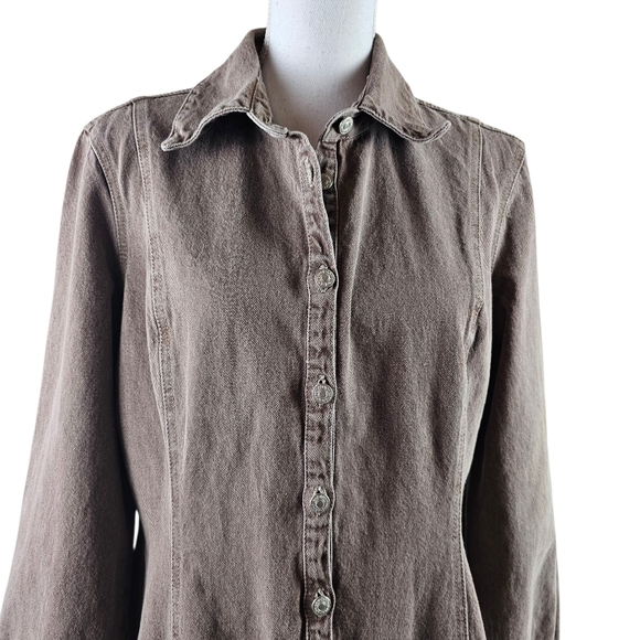 Jeanology Vintage Brown Denim Flared Maxi Dress In 16 - Picture 2 of 7